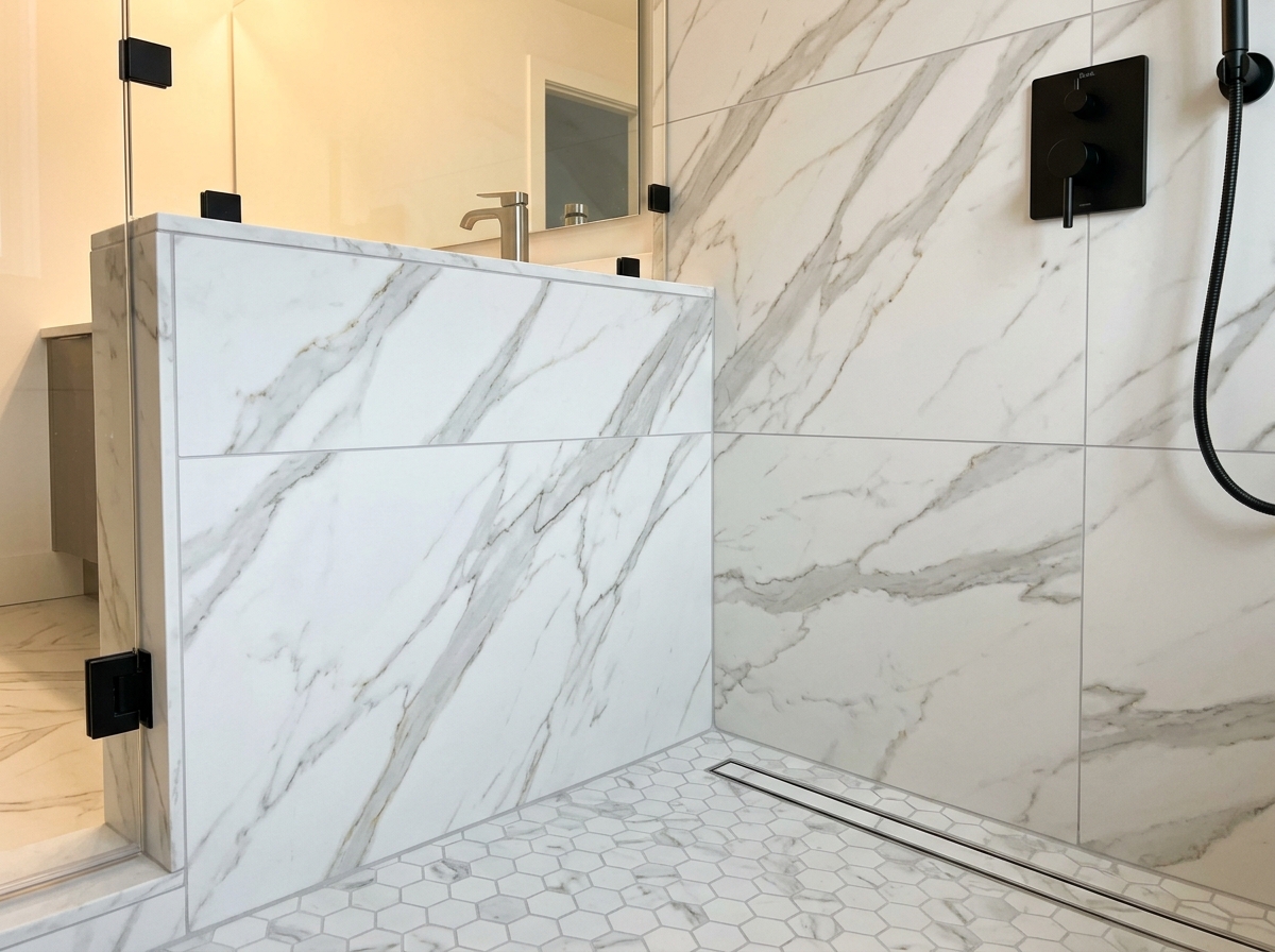 Luxury marble tile bathroom walk-in shower